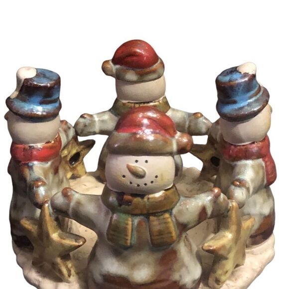 Vintage Kirklands Garden ll Snowman Ceramic Candle Holder Ring With Stars - Picture 3 of 8